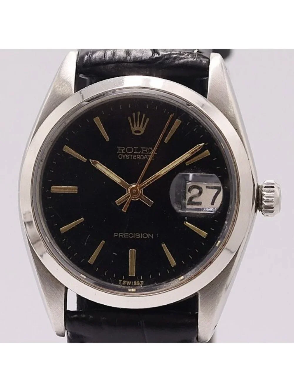 Rolex Oyster Date Precision Hand Wound Black Dial Watch